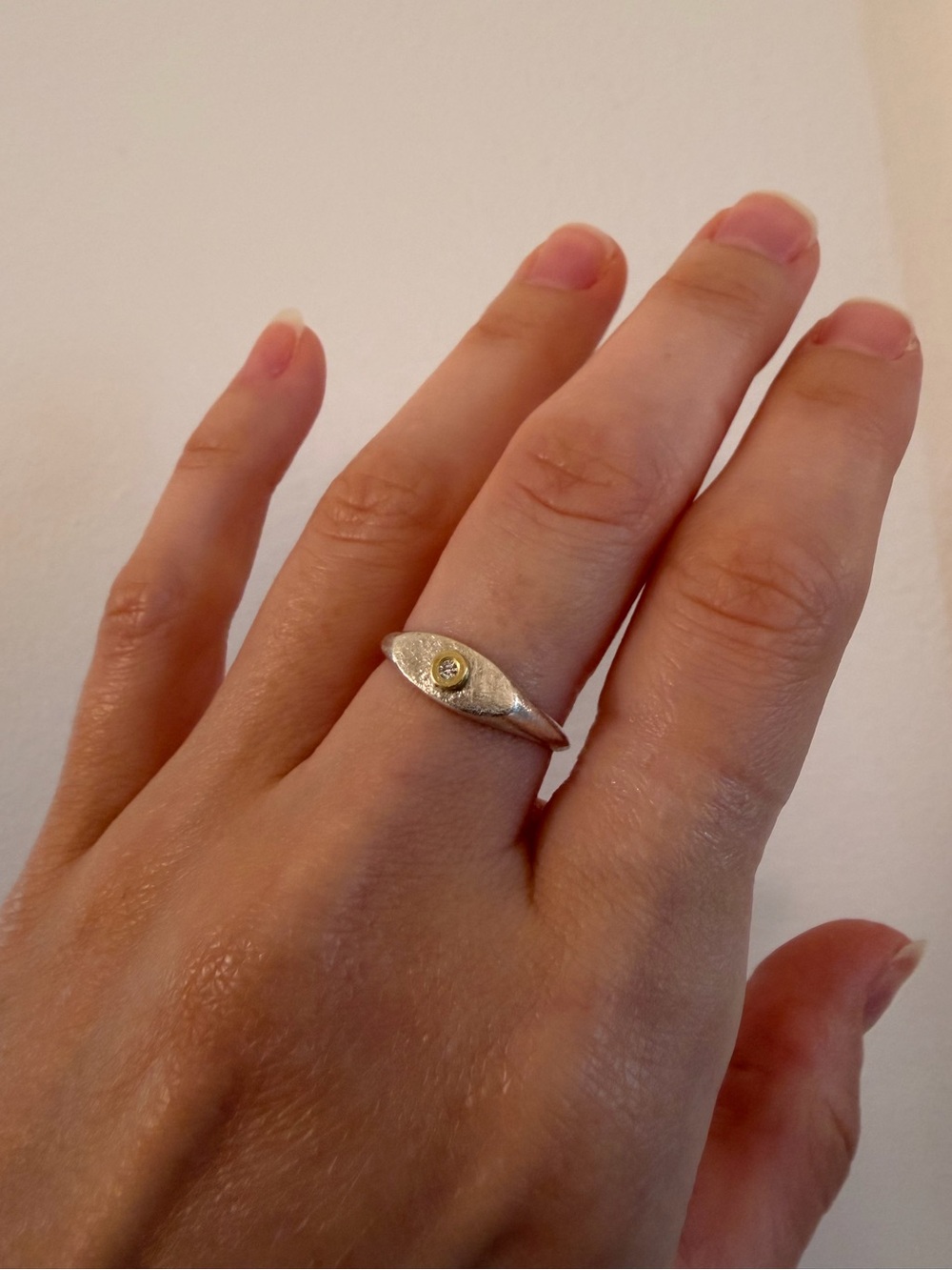 Nikki Nation Sterling Silver Oval Diamond Signet with 18k Setting & Diamond
